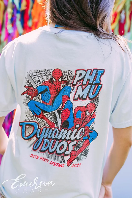 Puff Sleeve Women T Shirt for a Fashion - Forward LookPhi Mu Dynamic Duos Spiderman Tee