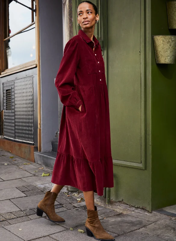 Pleated Women Dress with a Timeless and Elegant TexturePhilippa Organic Corduroy Midi Dress