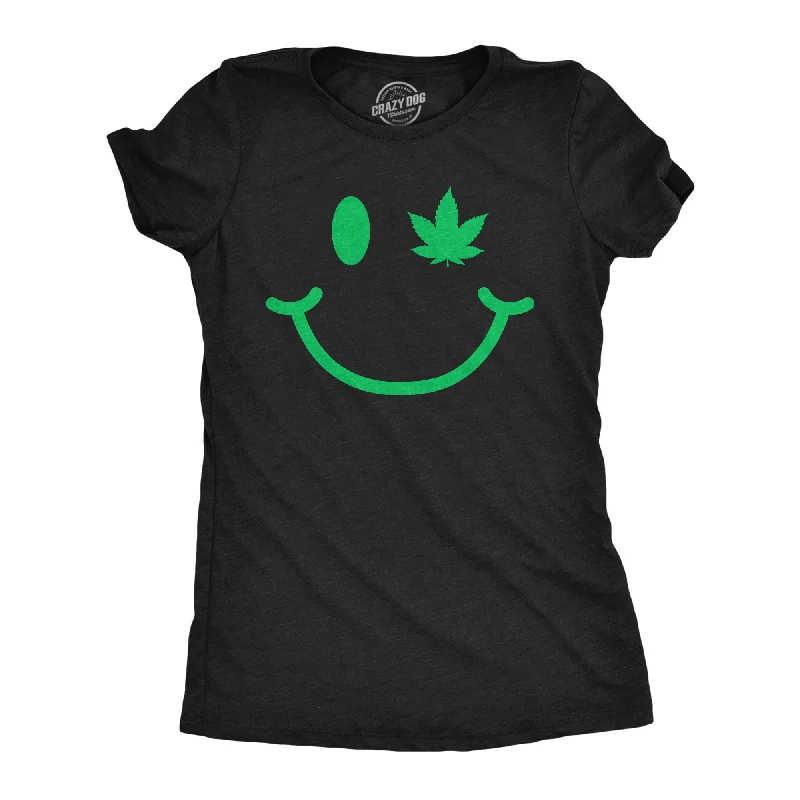 Embroidered Women T Shirt with Intricate DetailsPot Leaf Eye Smiling Face Women's T Shirt