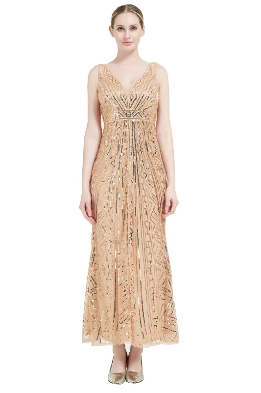 Backless Women Dress for a Sexy and Alluring Look at Evening EventsSequin V-neck Midi 1920s Flapper Dress