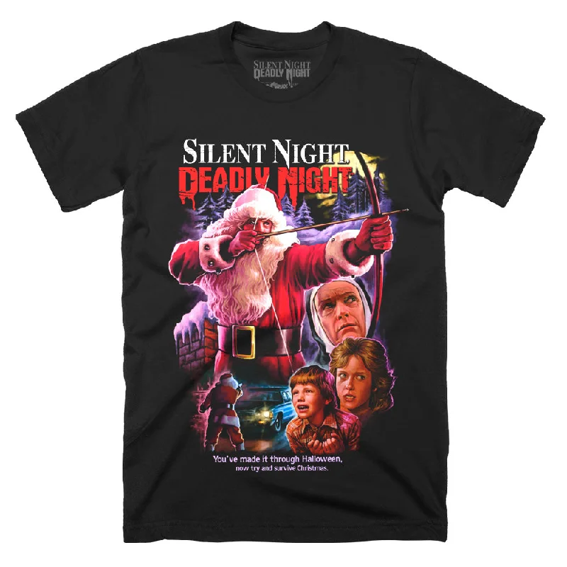 Distressed Women T Shirt with a Laid - Back AestheticSilent Night Deadly Night He Punishes T-Shirt