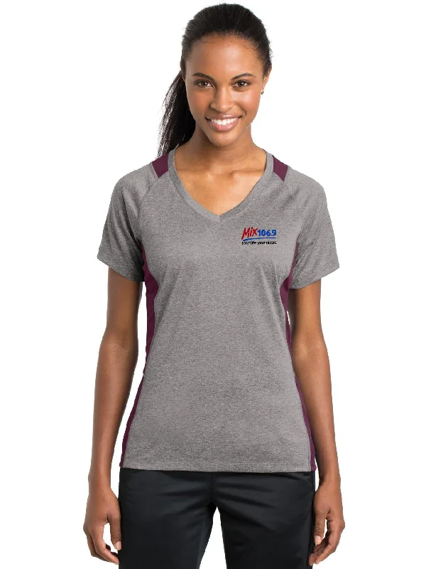 Organic Cotton Women T Shirt for Eco - Conscious WearersSport-Tek Ladies Heather Colorblock Contender V-Neck Tee