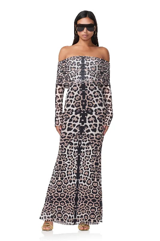 Pleated Women Dress with a Timeless and Elegant TextureThelma Maxi Dress - Placed Leopard