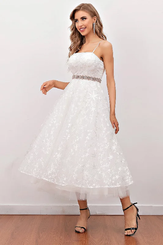 Shift Women Dress with a Simple and Classic Design for Everyday WearWhite Lace Midi Prom Dress (Belt Not Included)