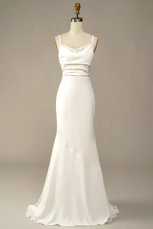 Strapless Women Dress with a Built - in Bra for Comfort and SupportWhite Mermaid Long Wedding Dress