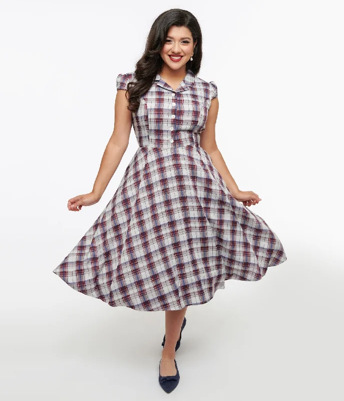 Wrap - Style Women Dress with Adjustable Fit for All Body Types1950s Brown & Blue Plaid Swing Dress