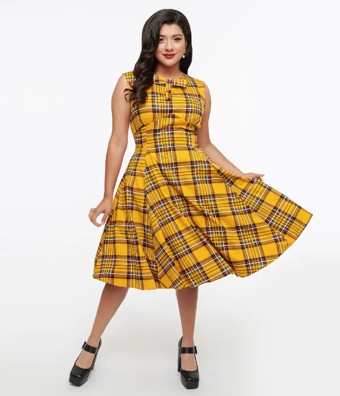 Maxi Women Dress with Floral Print for a Bohemian Vibe1950s Yellow Plaid Swing Dress