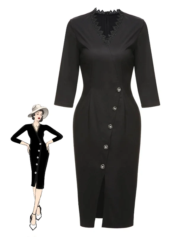 Shift Women Dress with a Simple and Classic Design for Everyday WearBlack 1960s Lace Trim Neckline Pencil Dress