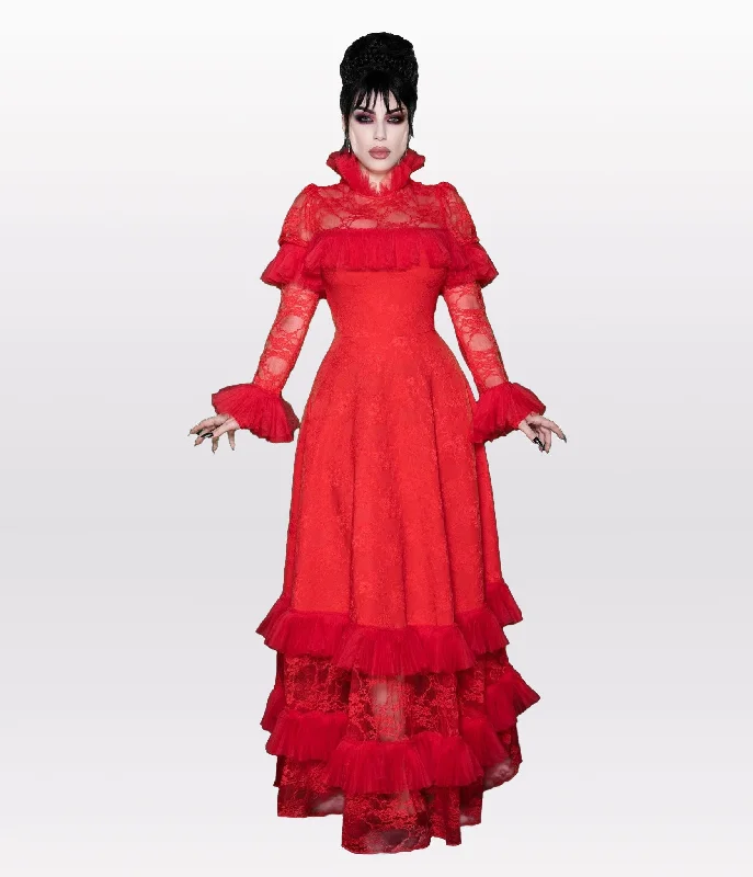 Off - the - Shoulder Women Dress for a Romantic and Feminine LookWeasel Wear Red One Big Dark Room Lace Gown