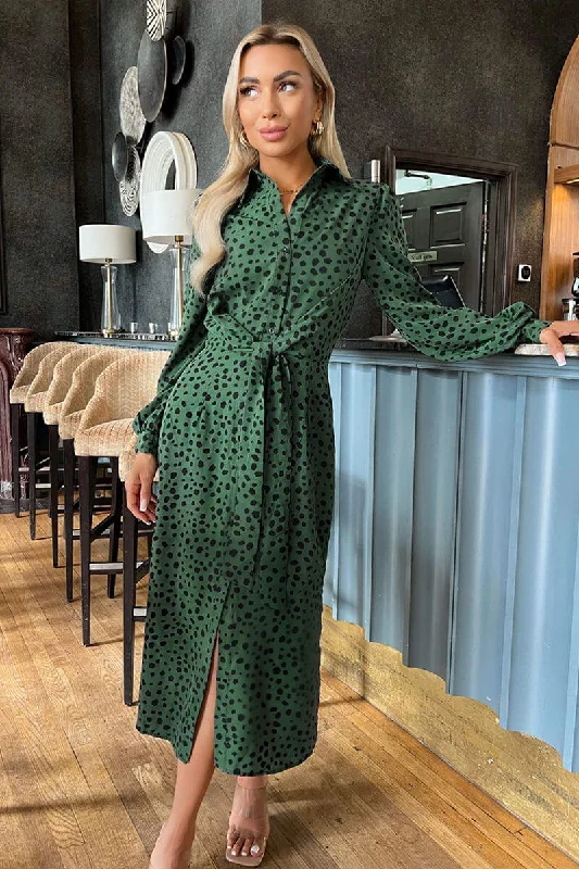 Little Black Women Dress with Sequins for a Glamorous Night OutTeal Printed Tie Waist Button Front Shirt Midi Dress