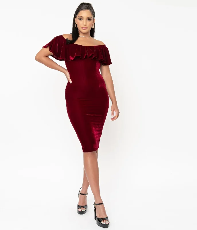 Backless Women Dress for a Sexy and Alluring Look at Evening EventsUnique Vintage 1950s Burgundy Red Velvet Sophia Wiggle Dress