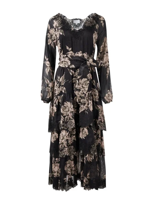 Shift Women Dress with a Simple and Classic Design for Everyday WearAnastasia Black Floral Belted Dress