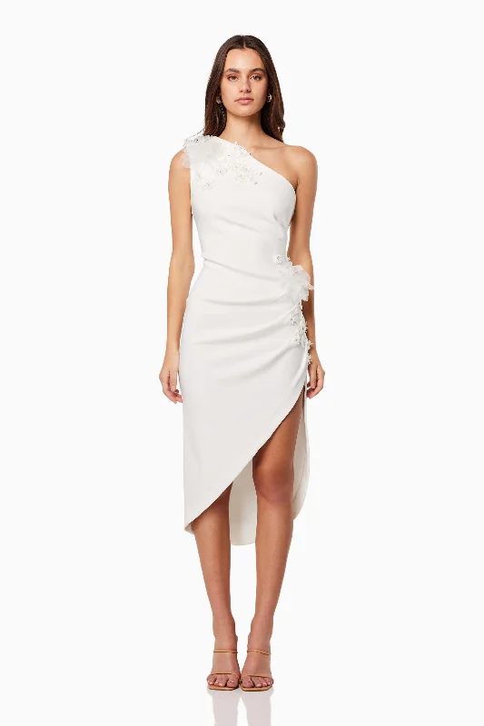 Plus Size Women Dress with a Flattering A - Line Cut for Comfort and StyleAstoria One Shoulder Midi Dress In White