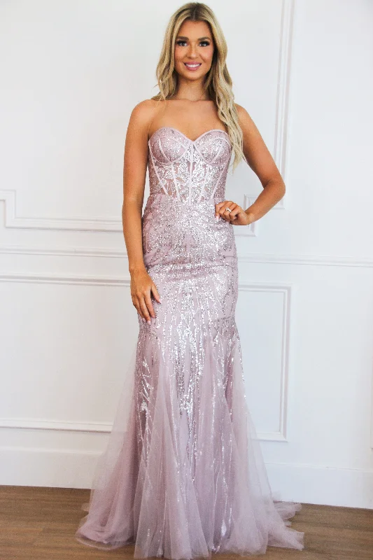 Halter Neck Women Dress to Show Off the Shoulders and NecklineAthena Sparkly Bustier Mermaid Formal Dress: Mauve Rose