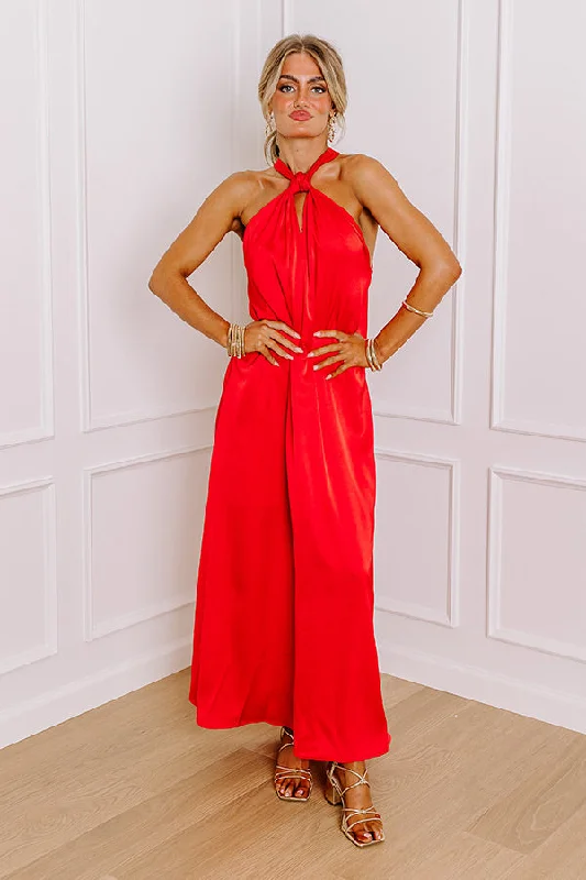 Empire Waist Women Dress to Accentuate the Bust and Conceal the WaistBali Date Night Satin Maxi Dress in Red