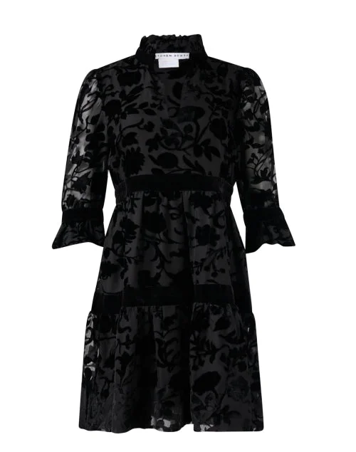 Backless Women Dress for a Sexy and Alluring Look at Evening EventsBlack Floral Velvet Burnout Tiered Dress