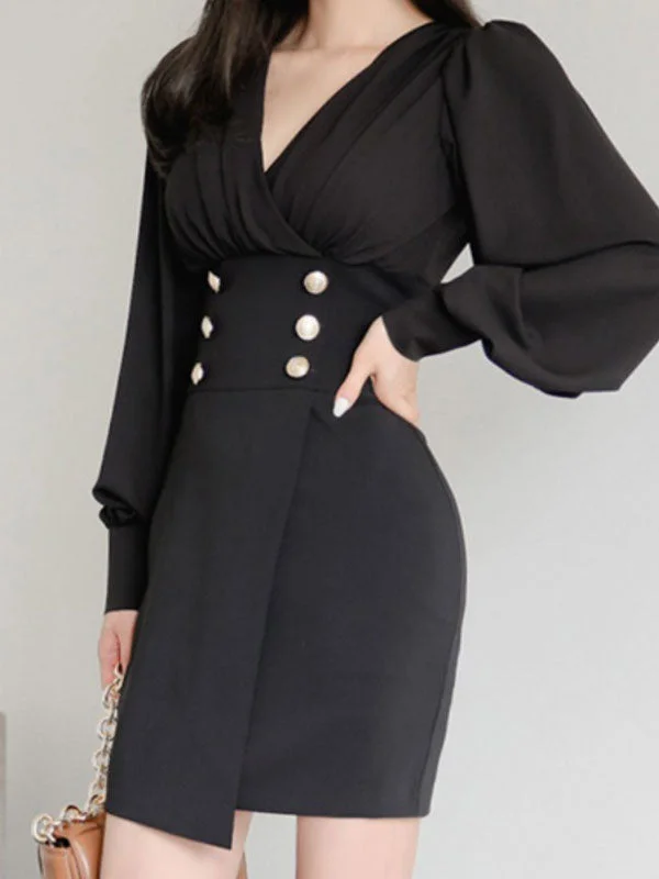 Shift Women Dress with a Simple and Classic Design for Everyday WearBerryBetty - Button Embellished Long Sleeve Midi Dress