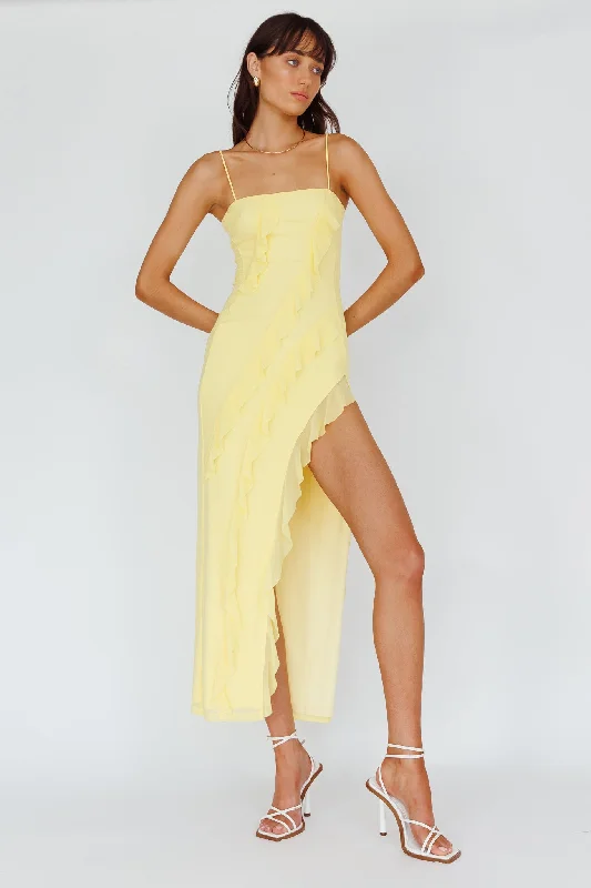 Ball Gown Women Dress with a Full Skirt for a Princess - like LookCatriona Split Ruffle Midi Dress Lemon