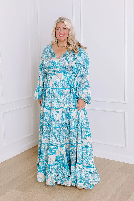 Maxi Women Dress with Floral Print for a Bohemian VibeChateau Chic Tiered Maxi Dress in Sky Blue Curves