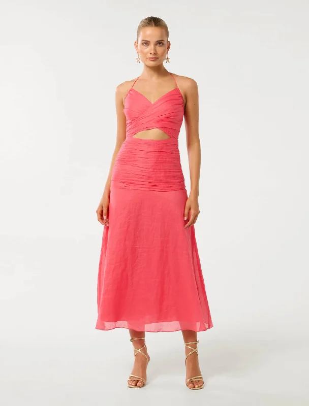 Backless Women Dress for a Sexy and Alluring Look at Evening EventsClarissa Gathered Halter Midi Dress