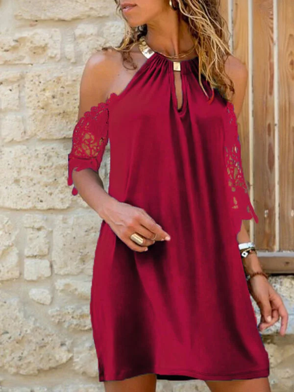 Backless Women Dress for a Sexy and Alluring Look at Evening EventsBerryBetty - Cold Shoulder Lace Halter Midi Dress