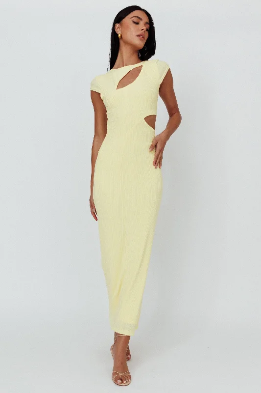 Mermaid - Style Women Dress with a Fitted Silhouette for Special OccasionsElenice Cap Sleeve Cut-Out Midi Dress Lemon