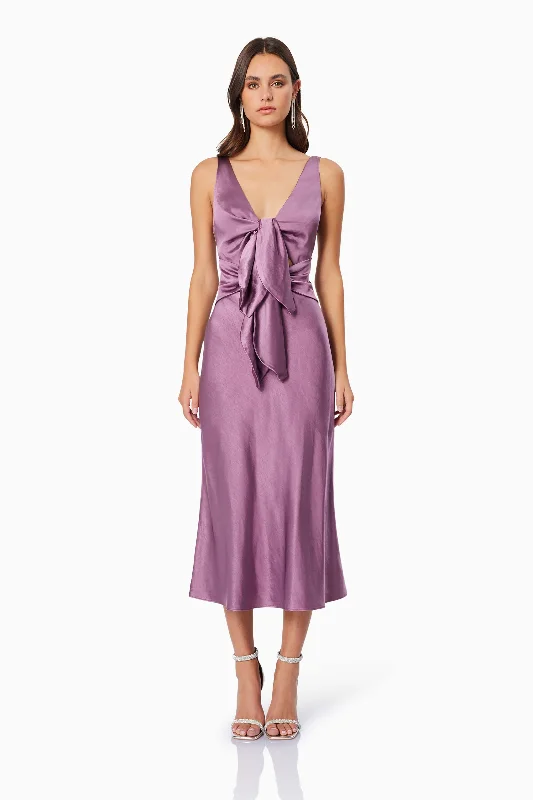 Ruffled Women Dress with Multiple Layers for a Playful and Girly StyleFaith Front Tie Midi Dress In Purple