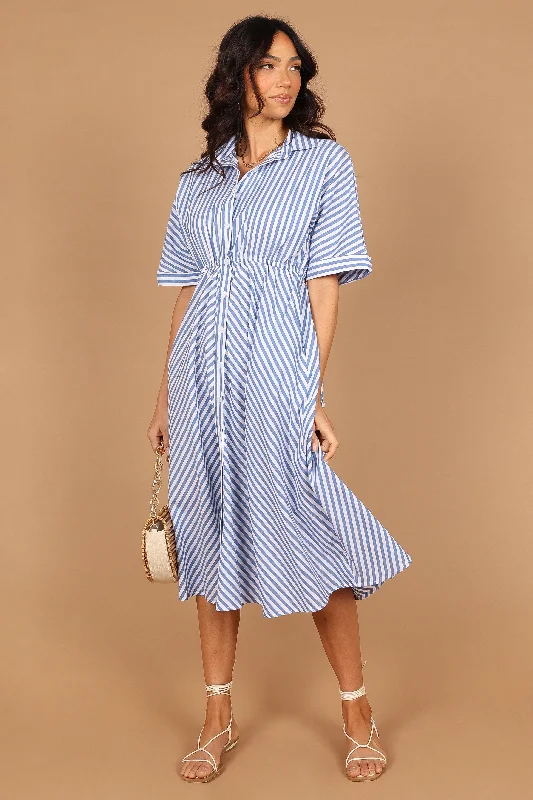 Mini Women Dress with a Short Hem for a Young and Trendy StyleFinn Collared Midi Dress - Blue Stripe