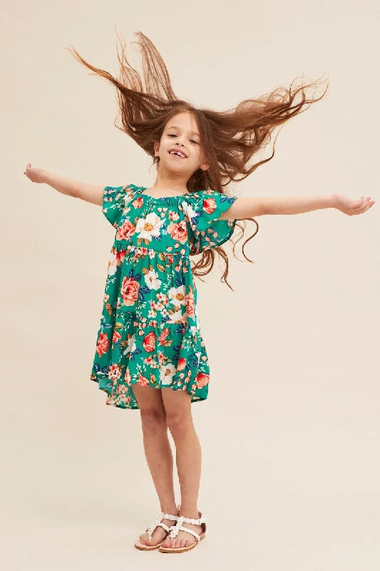 Empire Waist Women Dress to Accentuate the Bust and Conceal the WaistGreen Floral Kids Short Sleeve Midi Dress