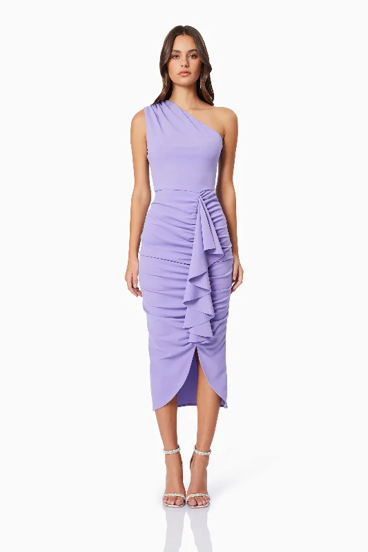 Backless Women Dress for a Sexy and Alluring Look at Evening EventsJade One Shoulder Midi Dress In Purple