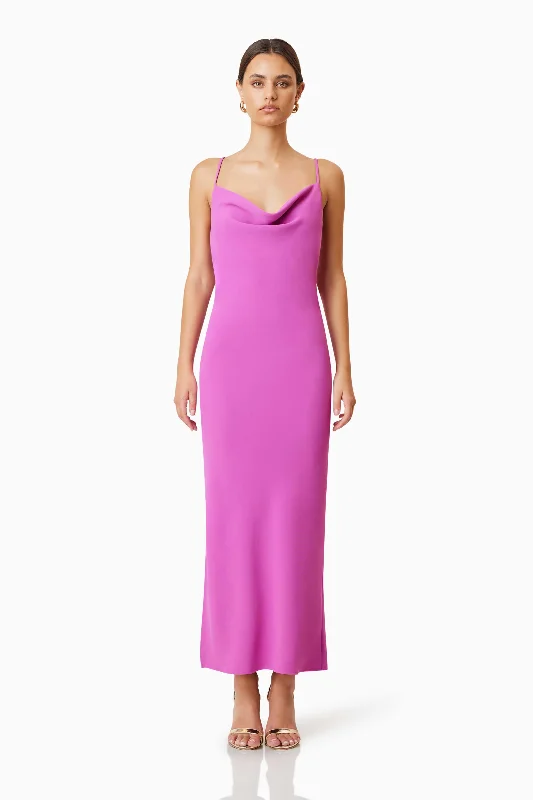 Empire Waist Women Dress to Accentuate the Bust and Conceal the WaistKenna Cowl Neck Midi Dress In Purple