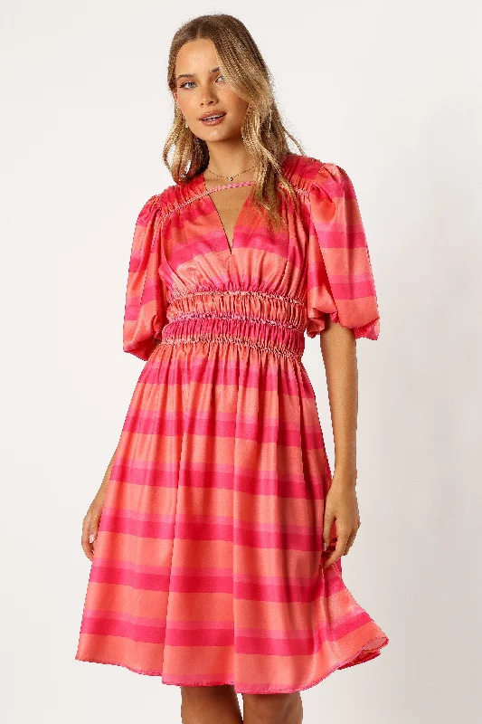 Shift Women Dress with a Simple and Classic Design for Everyday WearLennon Puff Sleeve Midi Dress - Pink Orange