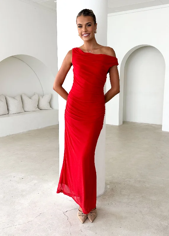 Little Black Women Dress with Sequins for a Glamorous Night OutLita One Shoulder Maxi Dress - Red