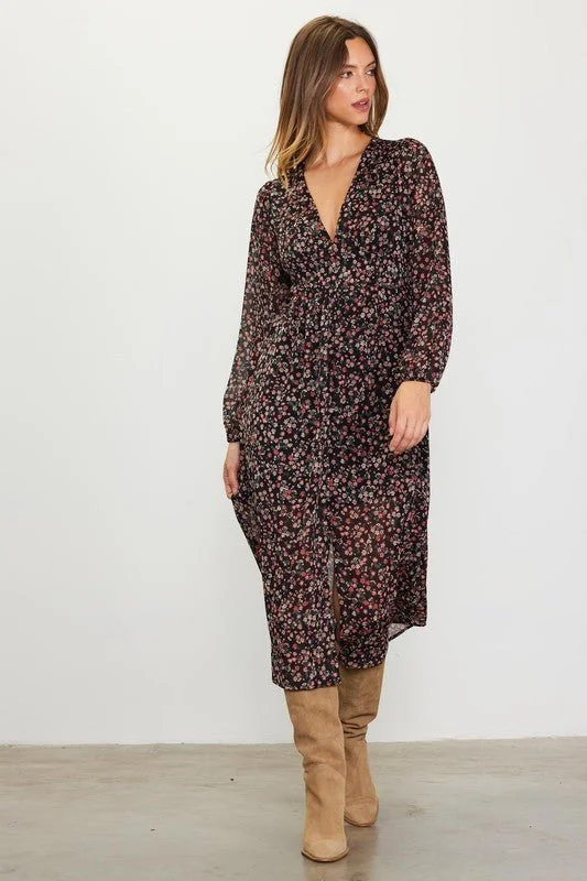 Strapless Women Dress with a Built - in Bra for Comfort and SupportLong Sleeve Floral Print Midi Dress