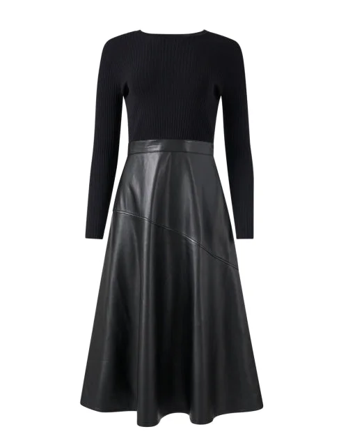 Sheath Women Dress with a Tailored Fit for a Professional LookLonnie Black Knit Leather Dress