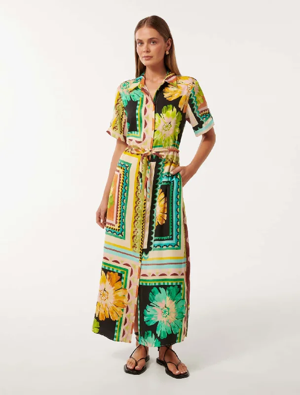 Printed Abstract Women Dress for a Modern and Artistic AppealMila Printed Shirt Midi Dress