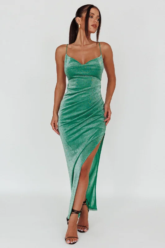 Wrap - Style Women Dress with Adjustable Fit for All Body TypesMoonstone Side Split Strappy Back Midi Dress Green