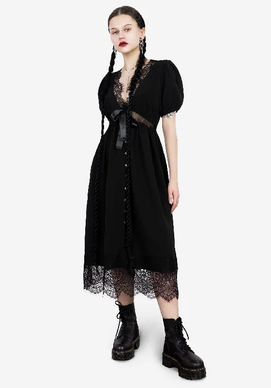 Ruffled Women Dress with Multiple Layers for a Playful and Girly StyleMortuary Lace Button Up Midi Dress