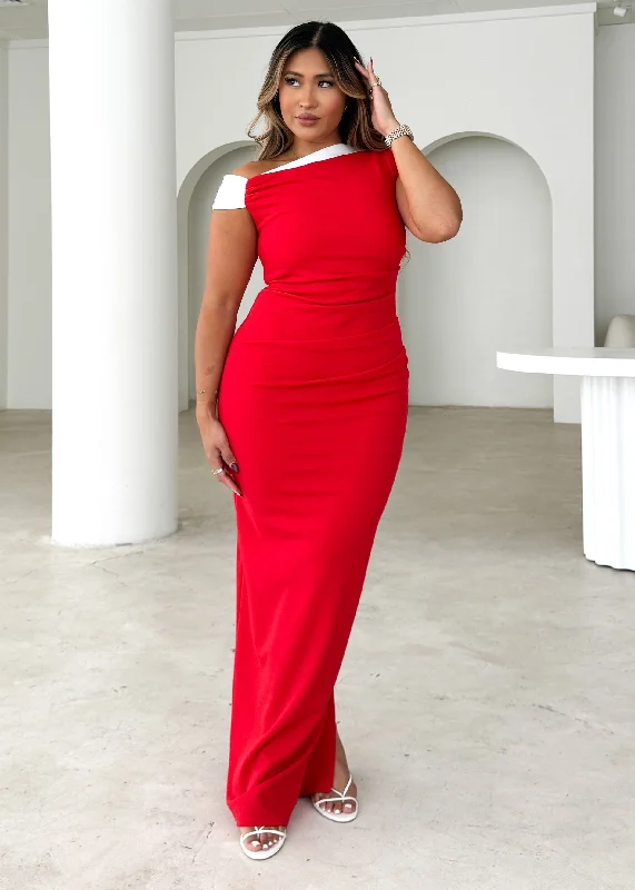 Mini Women Dress with a Short Hem for a Young and Trendy StyleNaida One Shoulder Maxi Dress - Red