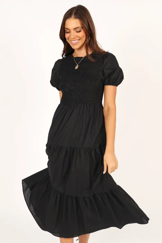 Mermaid - Style Women Dress with a Fitted Silhouette for Special OccasionsNaura Shirred Tiered Midi Dress - Black