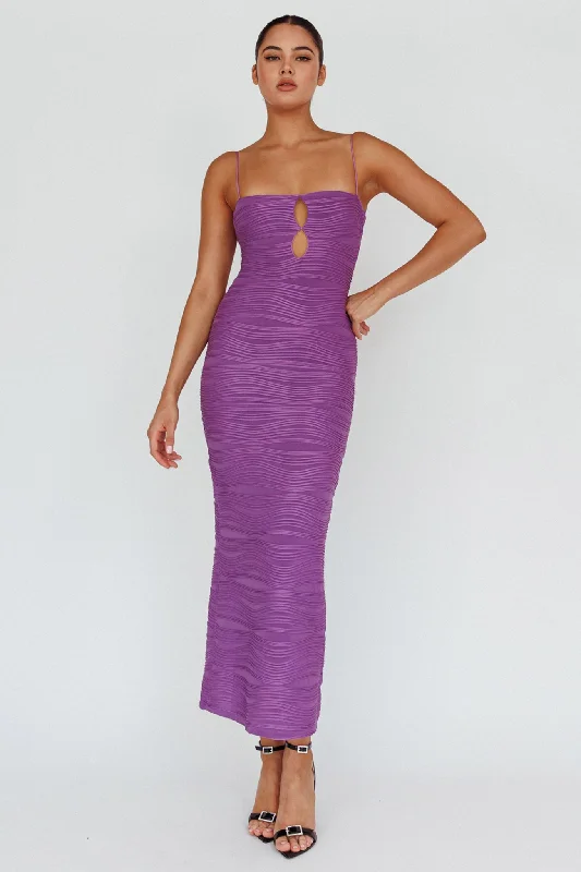 Sleeveless Women Dress in Bright Colors for Summer PartiesOrion Keyhole Bodice Midi Dress Purple