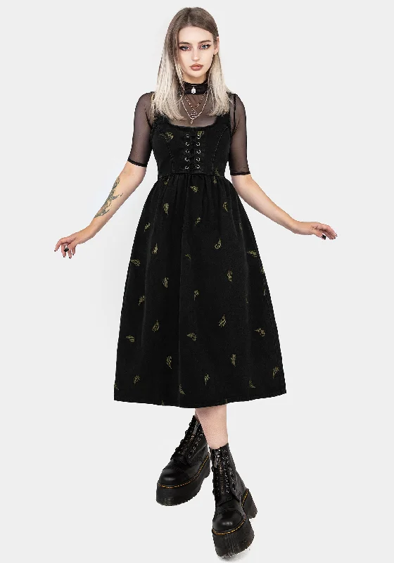 Mermaid - Style Women Dress with a Fitted Silhouette for Special OccasionsOsmunda Fern Embroidered Lace Up Midi Pinafore Dress