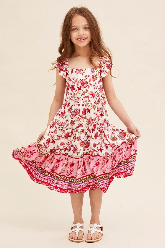 Mini Women Dress with a Short Hem for a Young and Trendy StylePink Boho Kids Midi Dress Tiered