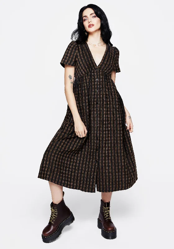 Ball Gown Women Dress with a Full Skirt for a Princess - like LookRydal Check Button Up Midi Dress - Brown