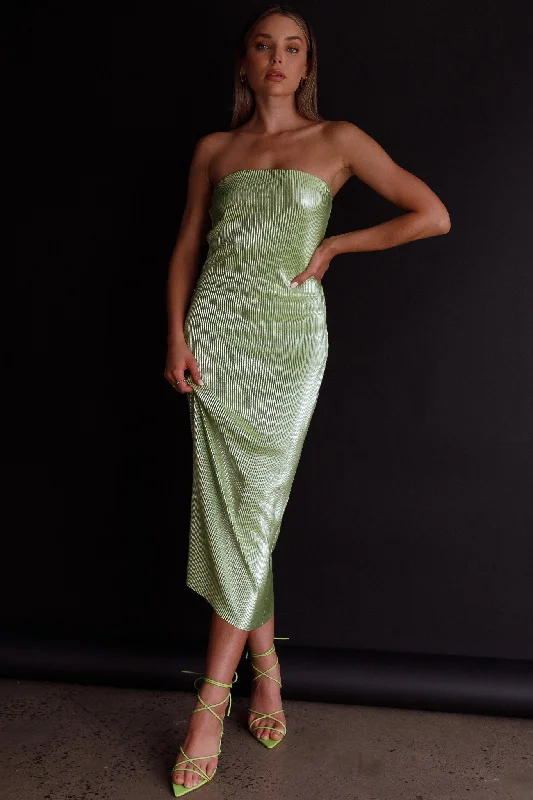 Backless Women Dress for a Sexy and Alluring Look at Evening EventsShondra Accordion Pleat Tube Dress Lime