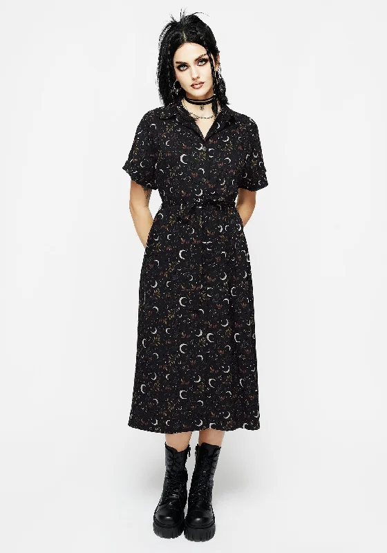 Strapless Women Dress with a Built - in Bra for Comfort and SupportSickle Moon Midi Shirt Dress