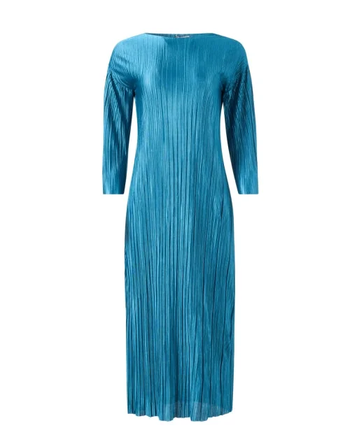 Plus Size Women Dress with a Flattering A - Line Cut for Comfort and StyleBlue Pleated Dress