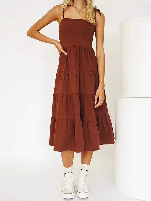 Off - the - Shoulder Women Dress for a Romantic and Feminine LookBerryBetty - Solid Ruffle Hem Midi Dress