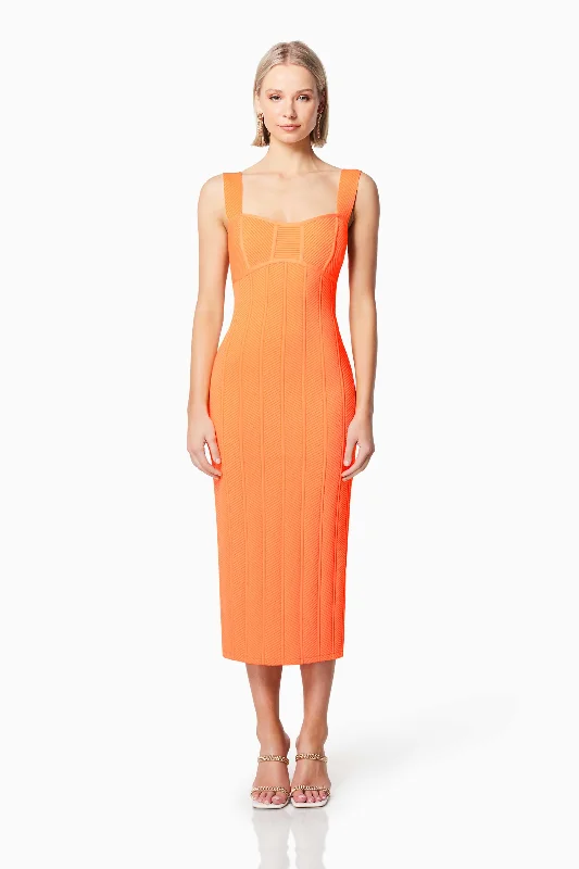 Ball Gown Women Dress with a Full Skirt for a Princess - like LookSterling Textured Midi Dress In Orange