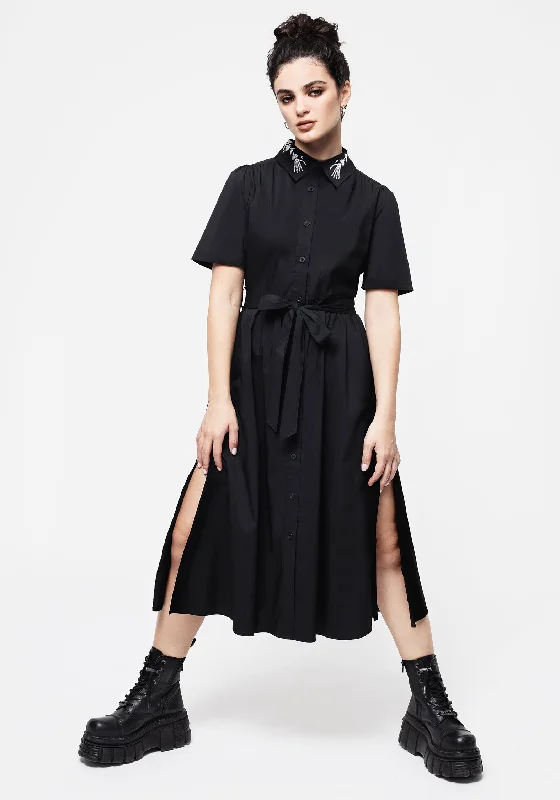 Pleated Women Dress with a Timeless and Elegant TextureTempora Embroidered Midi Shirt Dress